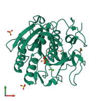 PDB entry 4fon coloured by chain, front view.