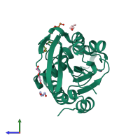 PDB entry 4fop coloured by chain, side view.