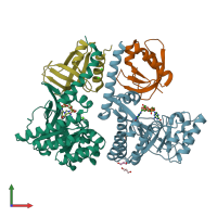 PDB entry 4fou coloured by chain, front view.