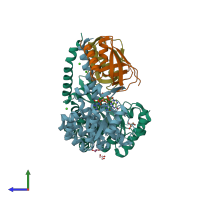 PDB entry 4fou coloured by chain, side view.