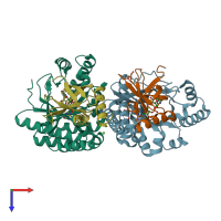 PDB entry 4fou coloured by chain, top view.