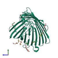 PDB entry 4foz coloured by chain, side view.