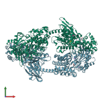 PDB entry 4fpb coloured by chain, front view.