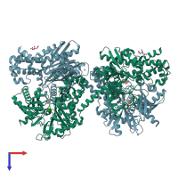 PDB entry 4fpb coloured by chain, top view.