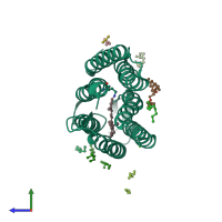 PDB entry 4fpd coloured by chain, side view.
