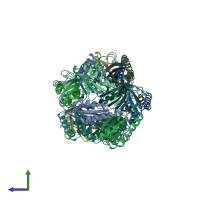 PDB entry 4fpi coloured by chain, side view.