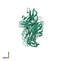 PDB entry 4fpk coloured by chain, side view.