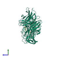 PDB entry 4fpl coloured by chain, side view.