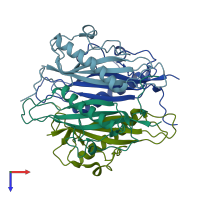 PDB entry 4fpr coloured by chain, top view.