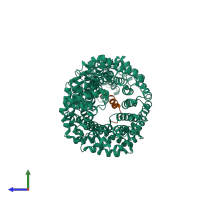 PDB entry 4fq3 coloured by chain, side view.