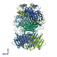 PDB entry 4fq9 coloured by chain, side view.