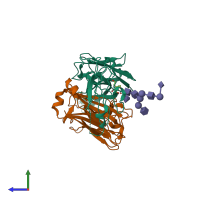 PDB entry 4fqc coloured by chain, side view.