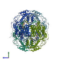 PDB entry 4fqf coloured by chain, side view.