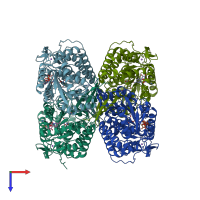PDB entry 4fqf coloured by chain, top view.