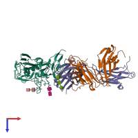 PDB entry 4fqj coloured by chain, top view.