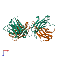PDB entry 4fql coloured by chain, top view.