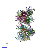 PDB entry 4fqm coloured by chain, side view.