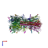 PDB entry 4fqm coloured by chain, top view.