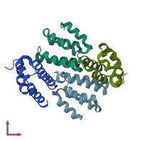 PDB entry 4fqn coloured by chain, front view.