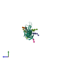 PDB entry 4fqp coloured by chain, side view.