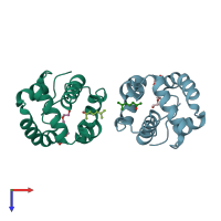 PDB entry 4fqt coloured by chain, top view.