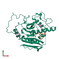 PDB entry 4fqw coloured by chain, front view.