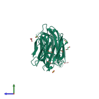 PDB entry 4fqz coloured by chain, side view.