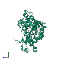 PDB entry 4fr0 coloured by chain, side view.