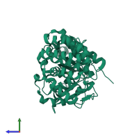 PDB entry 4fr2 coloured by chain, side view.