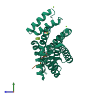 PDB entry 4fr3 coloured by chain, side view.