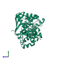 PDB entry 4fr6 coloured by chain, side view.