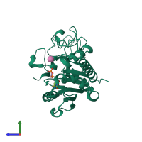PDB entry 4frd coloured by chain, side view.