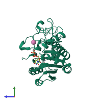 PDB entry 4frh coloured by chain, side view.