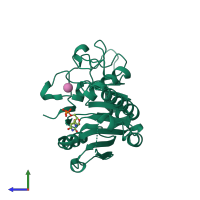 PDB entry 4frm coloured by chain, side view.