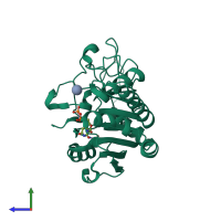 PDB entry 4fro coloured by chain, side view.