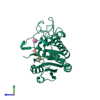 PDB entry 4frp coloured by chain, side view.