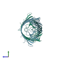 PDB entry 4frt coloured by chain, side view.