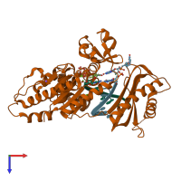 PDB entry 4fs1 coloured by chain, top view.