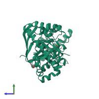 PDB entry 4fsa coloured by chain, side view.