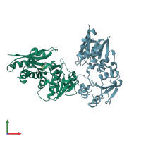 PDB entry 4fsh coloured by chain, front view.