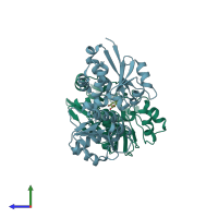 PDB entry 4fsh coloured by chain, side view.