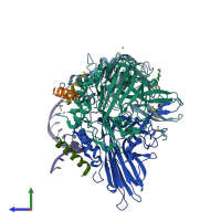PDB entry 4fsj coloured by chain, side view.