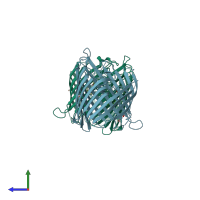 PDB entry 4fso coloured by chain, side view.