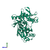 PDB entry 4fsv coloured by chain, side view.