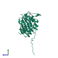 PDB entry 4fsz coloured by chain, side view.