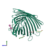 PDB entry 4ft6 coloured by chain, side view.