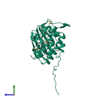 PDB entry 4ft7 coloured by chain, side view.