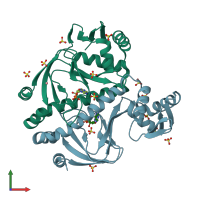 PDB entry 4ft8 coloured by chain, front view.