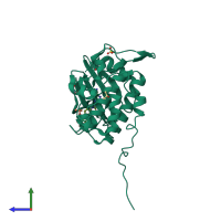 PDB entry 4fta coloured by chain, side view.
