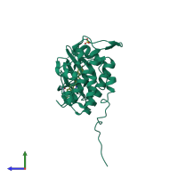 PDB entry 4ftl coloured by chain, side view.